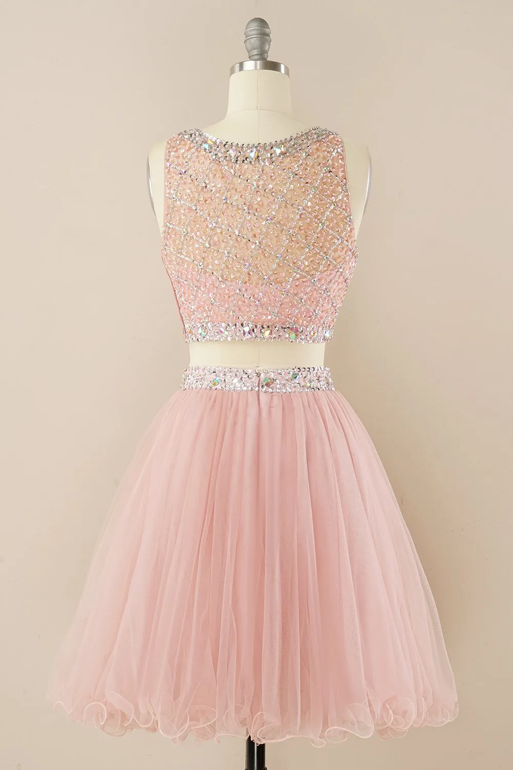 Abito da cocktail corto con perline blush