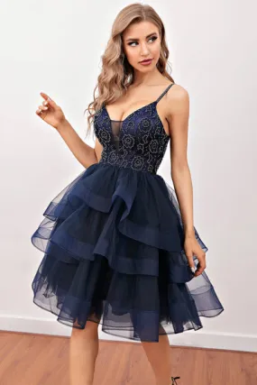 Abito da cocktail corto navy perline