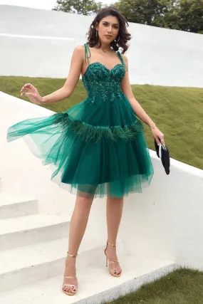 Green Beading Tulle Abito da cocktail corto