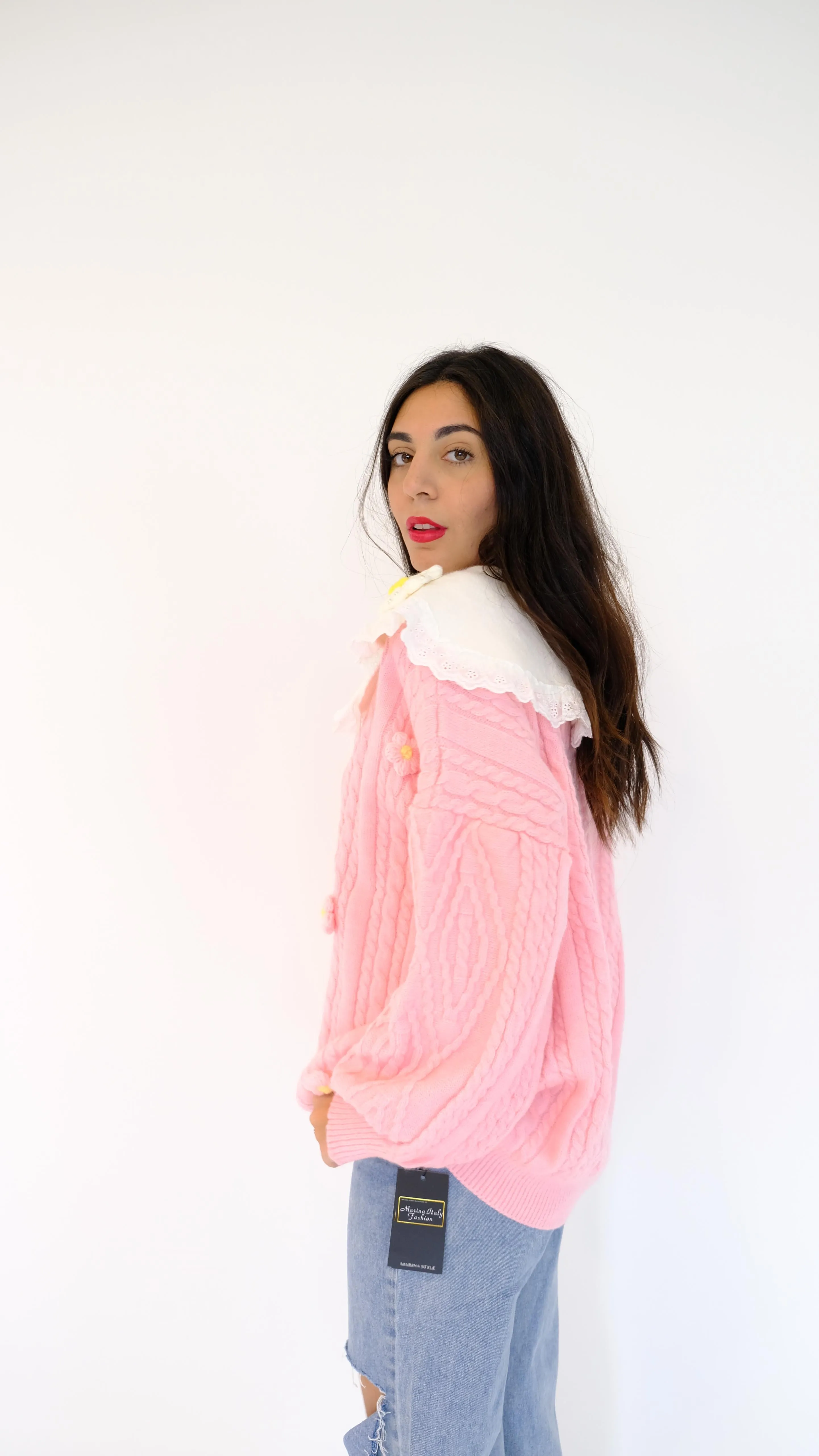 MAGLIONE ROSA CON COLLETTO 792