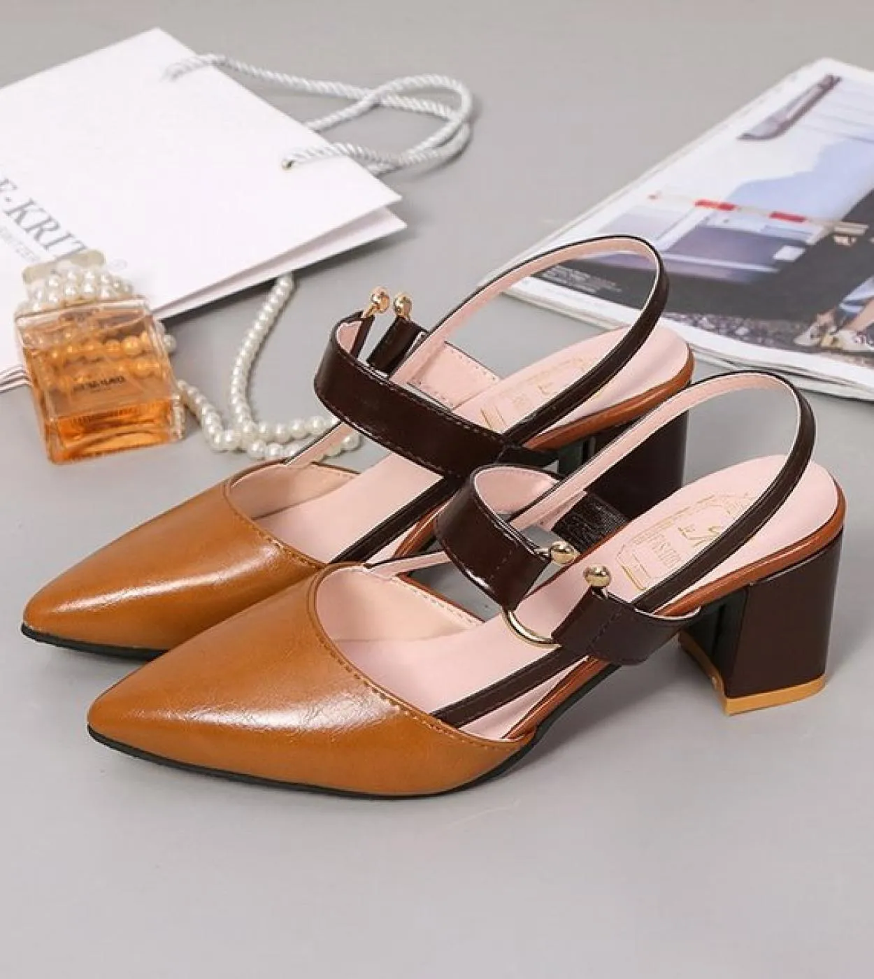 Pointed Shallow Mouth Ladies Heels Thick Heel  Womens Sandals High Heel Shoes  Womens Sandals